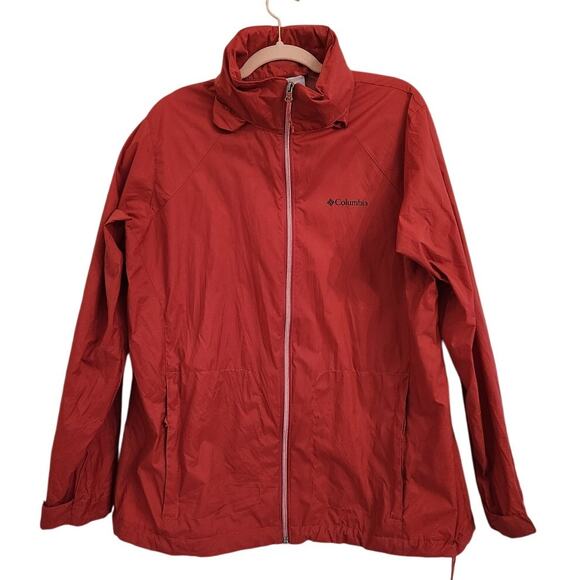 NWOT Women's Columbia Rain Jacket Hideaway Hood 1X Flaw* - Picture 1 of 5